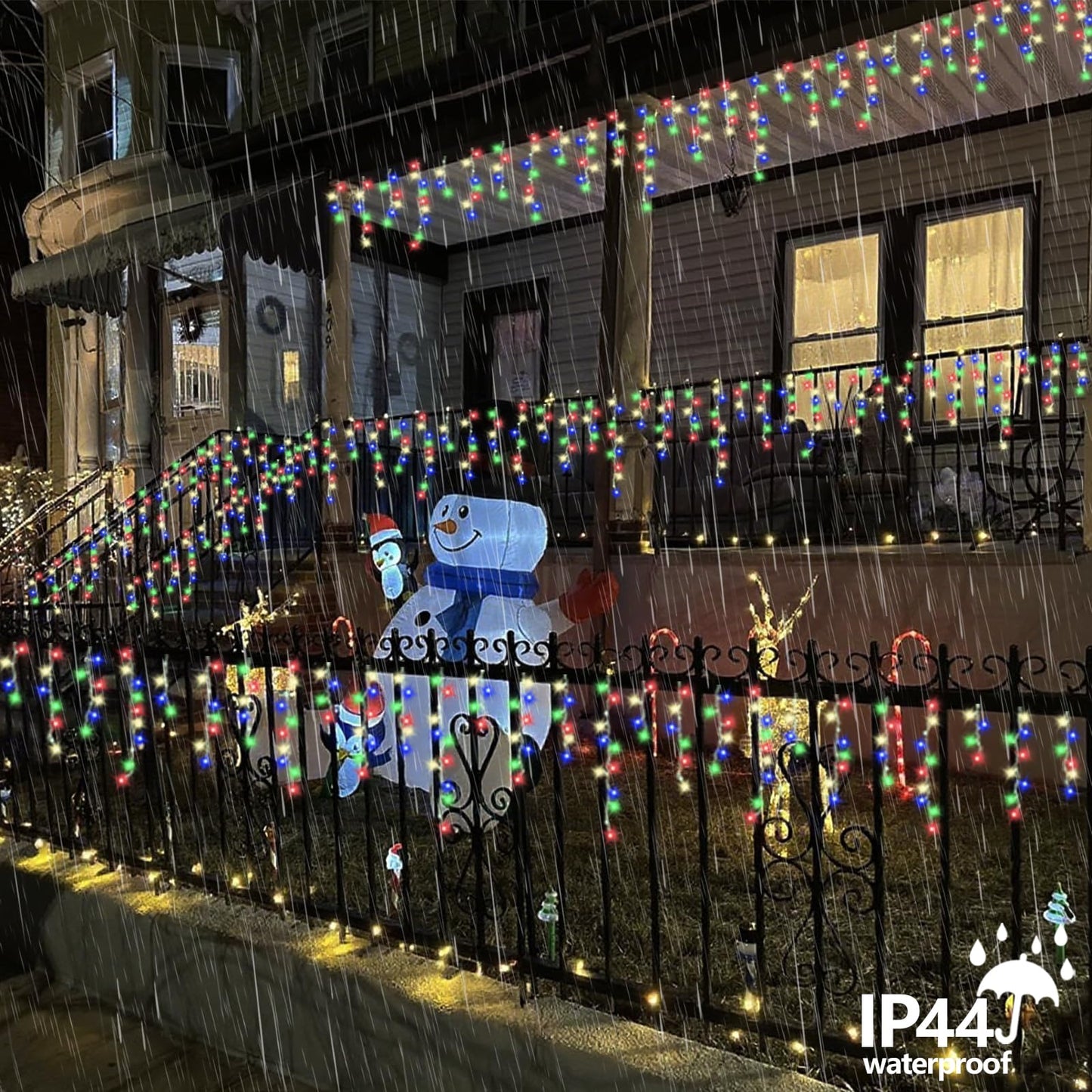 QITONG Multicolor Icicle Lights for Outside, 33ft 400 LED String Lights Indoor, Clear Wire Connectable Icicle Christmas Lights Plug in with 8 Modes