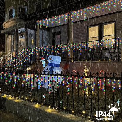QITONG Multicolor Icicle Lights for Outside, 33ft 400 LED String Lights Indoor, Clear Wire Connectable Icicle Christmas Lights Plug in with 8 Modes