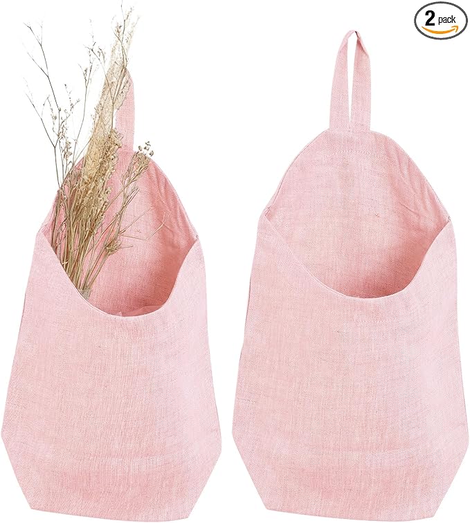 100% Linen Hanging Storage Bags Baskets 2 Pcs, Small Wall Storage Bag