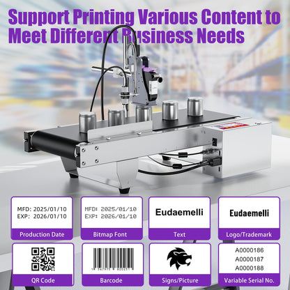 TIJ228 Inkjet Coding Machine with Mini Conveyor Belt, 2-12.7mm Industrial Online Inkjet Printer with 42ml Original Quick-Drying Ink for Expiry Dates,Batch Numbers,Barcodes,QR Codes,Logos,Labels