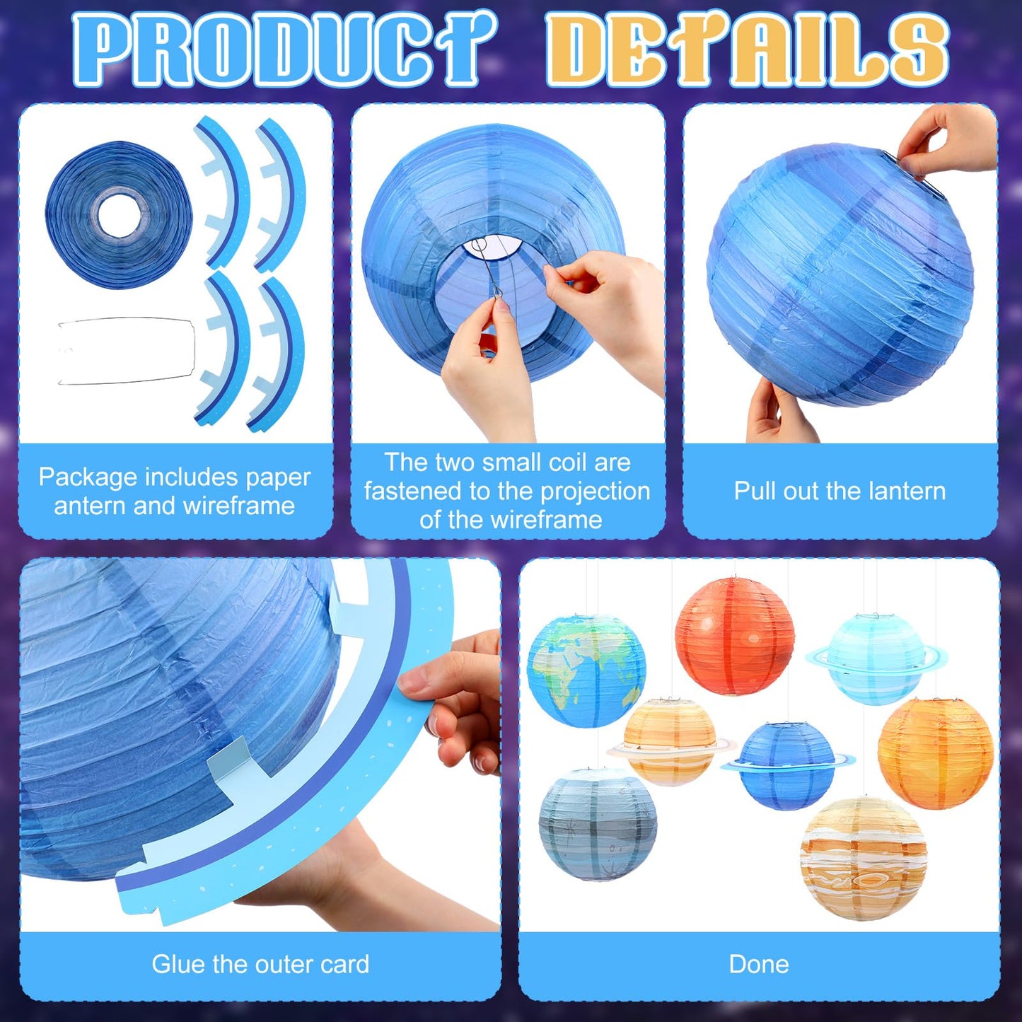Tingjoo 13 Pcs Space Galaxy Ceiling Decorations for 2026 Vbs Space Themed Classroom Decor 12 x 2 ft Hanging Backdrop, 8 Solar System Lanterns & Star Foil Fringe Curtains Ornament for Party Decorations