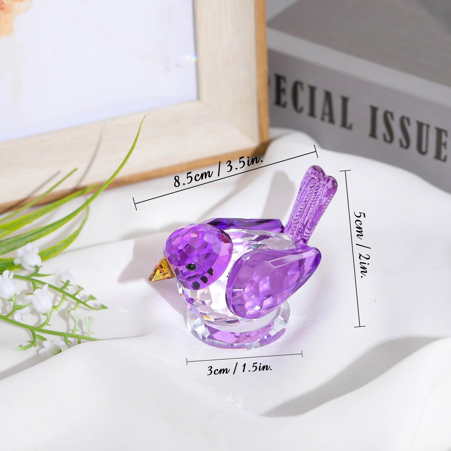 Qianwei Purple Crystal Bird Figurine Collectible - Handmade Glass Animals Figurines Crystal Office Desk Table Home Decor Paperweight