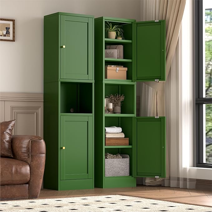 YAUWOH 2-Door Metal Storage Cabinet, Tall Slim Pantry Organizer