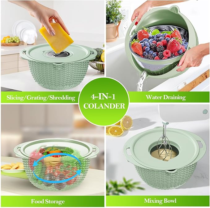 4 in 1 Colander with Bowl Set, Food Strainers and Colanders, Colander