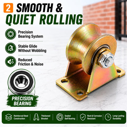 Lyplus 4 Pack Heavy Duty 2" U-Groove Pulley Wheel, 660 LBS Load Capacity, Double Ball Bearings, Smooth Rolling Steel Cable Pulley for Sliding Gates, Garage Doors, Wire Rope & Industrial Track Systems