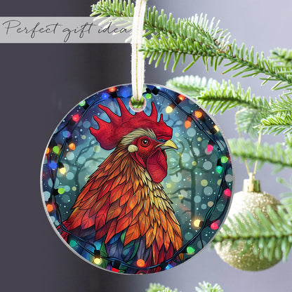 Fastpeace Chicken Rooster Farm Christmas Ornament - Stained Glass Style Christmas Rooster Ornament - Perfect Hanging Decoration - Gift for Farmer, Chicken Lovers, Family, Friends (Chicken Acrylic)