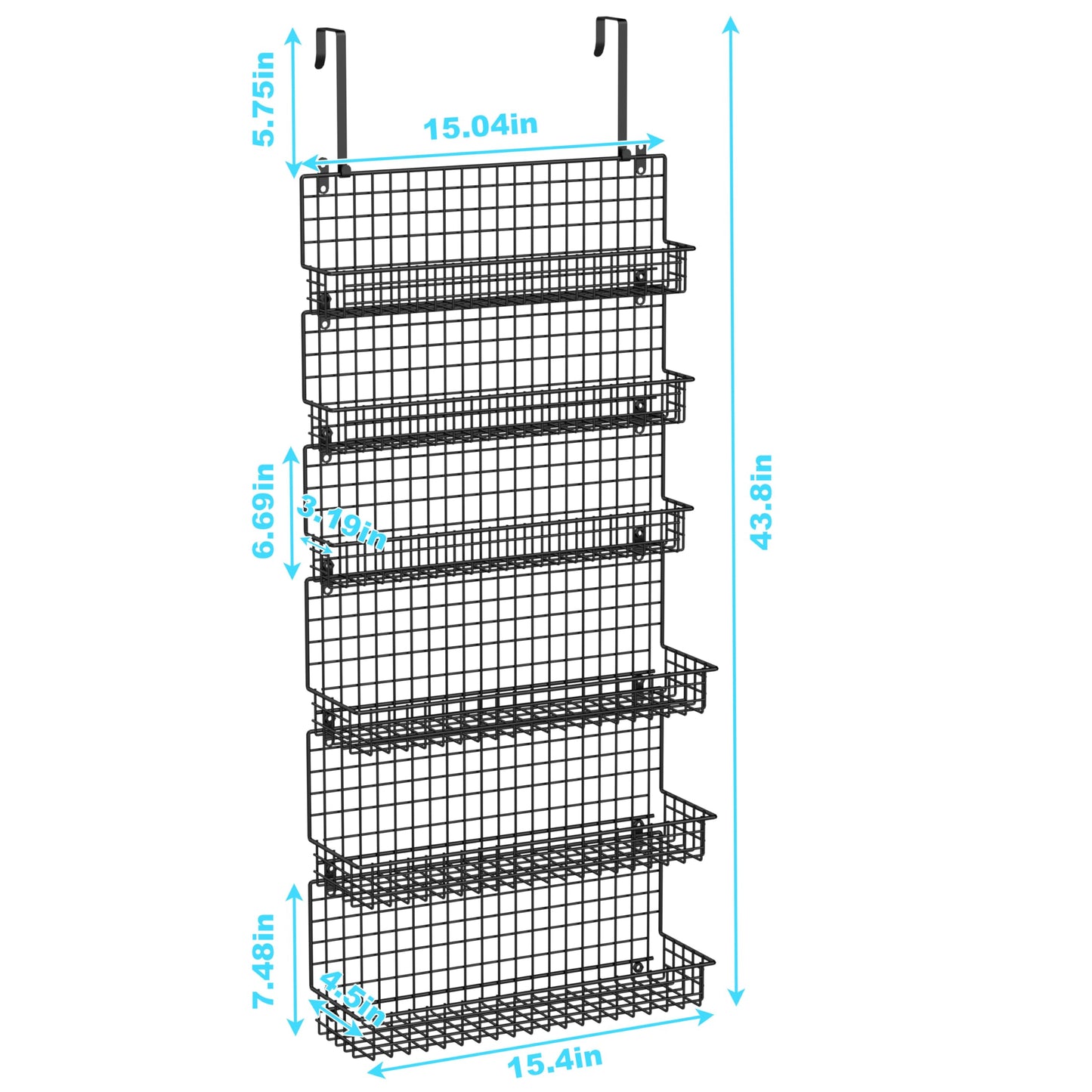 JKsmart 6-Tier Spice Rack Organizer with Door Hook, Wall Mounted & Over the Door Spice Racks for Kitchen Pantry Door Cabinet, Two Size, Large Capacity, Black