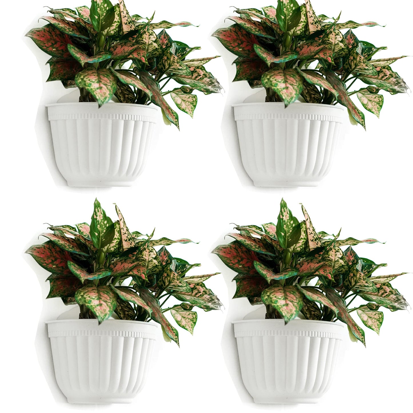 ORIMERC 4 Pack White Wall Planter Pots Vertical Living Wall Hanging Planters Wall Mounted Planter Holder with Drainage Hole for Indoor Outdoor Plants Wall Decor with Hooks/Screws