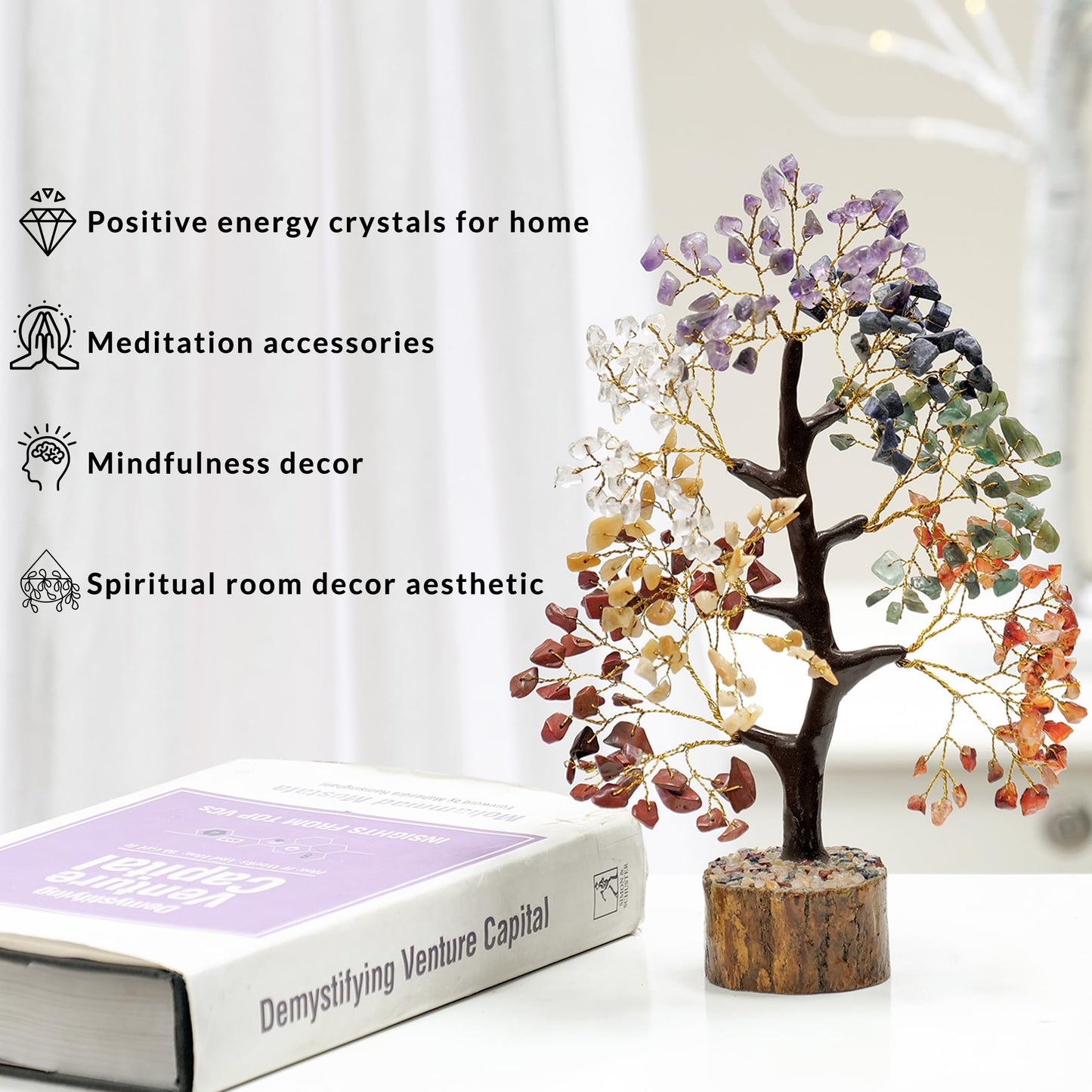 PYOR Chakra Tree, Crystals and Healing Stones, Gifts for Women, Crystal Tree, Home Office Decor, Crystals, House Warming Gifts New Home, Chakra Decor, 300 Chakra Gemstones - 10-12" Money Trees