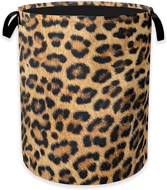 Laundry Hamper, Classic Leopard Laundry Basket, Wildlife Fur Print Portable