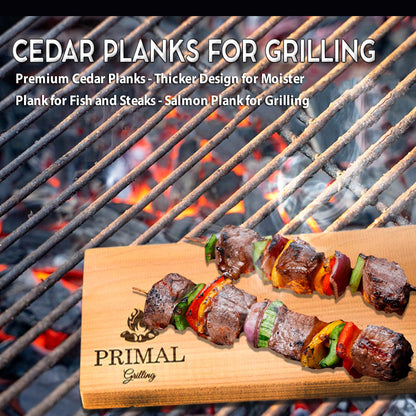 Primal Grilling Premium Cedar Planks - Cedar Planks for Grilling Salmon - Thicker Design for Moister - Natural Wood Planks for Grilling - (5 Pack)