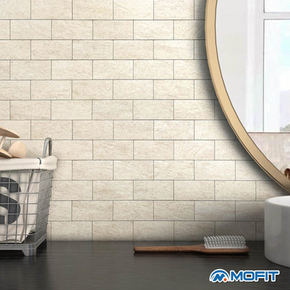 M MOFIT Stone Backsplash Peel and Stick Tiles Matte,Adhesive Mosaic Subway Tiles Waterproof Wall Tile Stickers for Bathroom Shower(Beige,10PCS)
