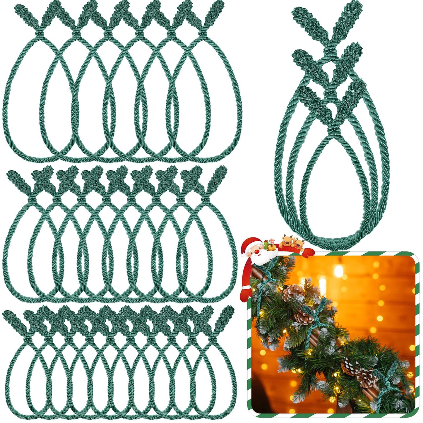 Zhengmy 24 Pcs Christmas Garland Ties Extra Long 30'' 25'' 20'' Green Decorative Twist Tie for Banister Reusable Flexible Twist Tie for Garland Stairway Railing Home Xmas Holiday Decor