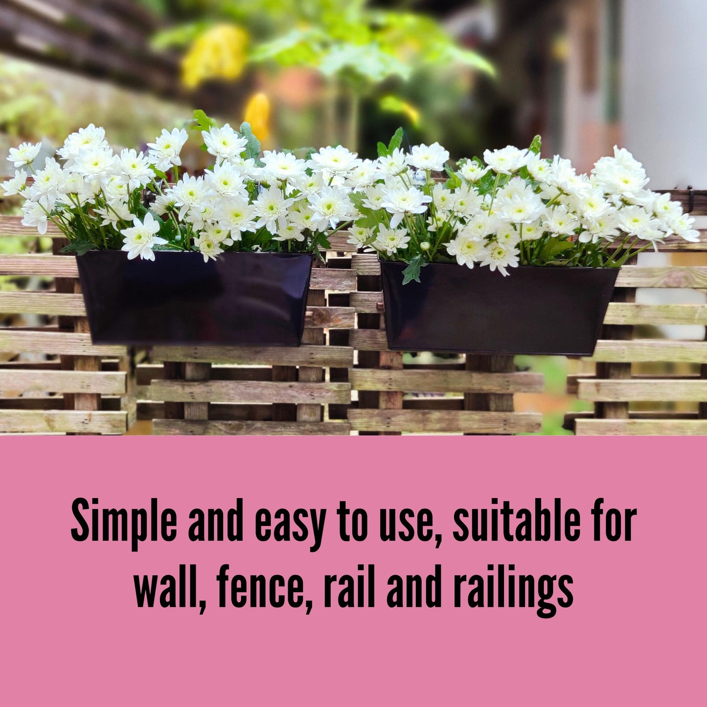 LaLaGreen Rail Planter (16 Inch, 5 Pack) Metal Planters Hanging Flower Pots Rectangular Buckets Herbs Modern Wall Mount Iron Balcony Box Plant Holder Deck Railing Fence Porch Home Outdoor Plants Decor