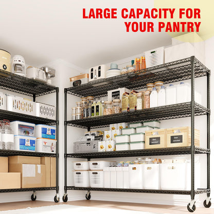 IDEALHOUSE Storage Shelves with Wheels, 74" H x 59" W x 24" D 4 Tier Adjustable Wire Shelving Unit, 2640 Lbs Capacity Heavy Duty Metal Storage Rack for Garage, Pantry, Kitchen, Warehouse