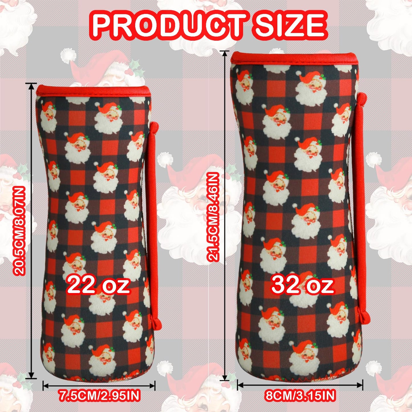 SLEILIN 22oz Christmas Sleeve Compatible With Cirkul Water Bottle for Plastic And Stainless Steel Bottles 22oz Neoprene Sweat-Wicking Material Insulated Cover Designed With Handles (Santa Claus)