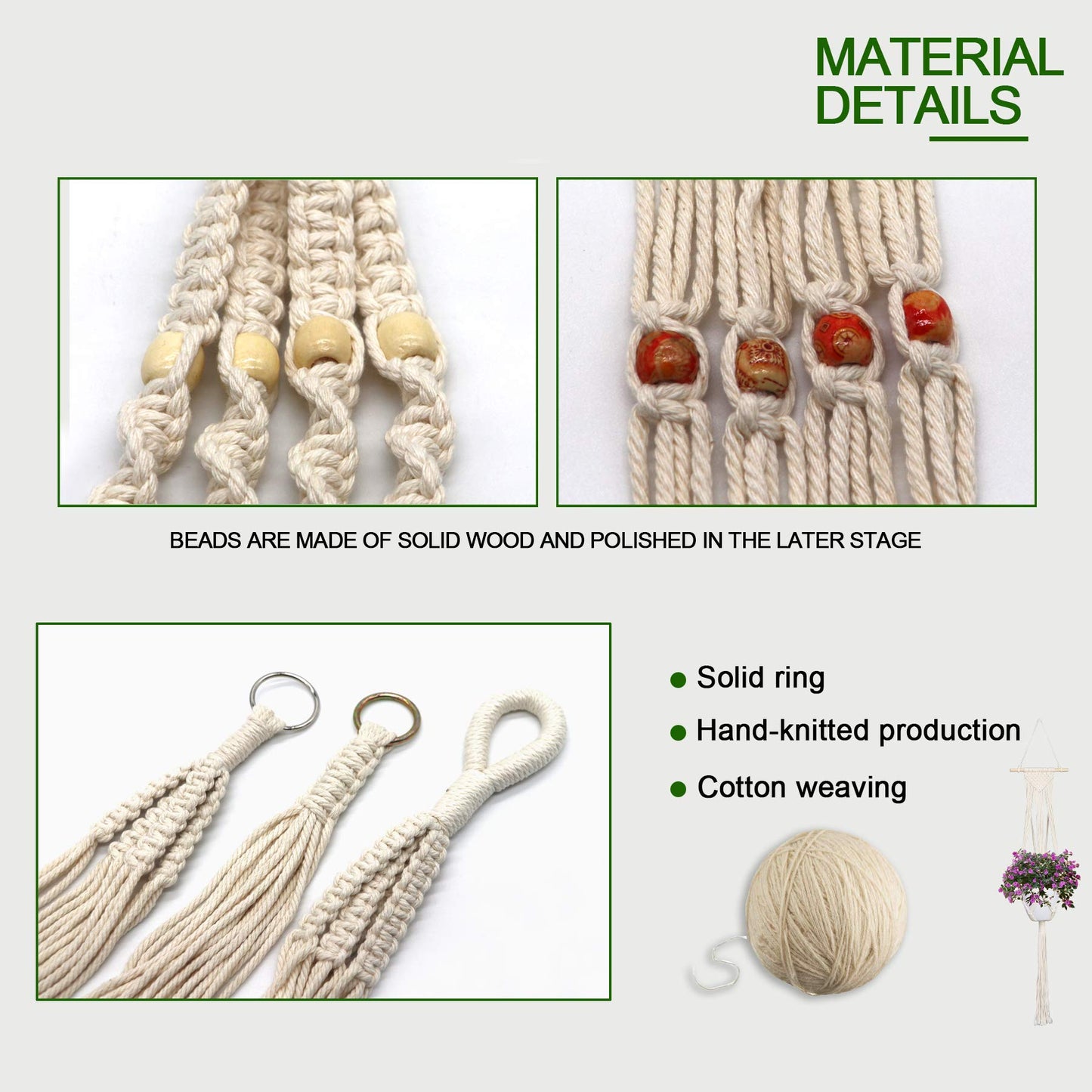 IGaiety Macrame Plant Hanger 5 Pcs Indoor Outdoor Hanging Plant Holders Handmade Plant Hangers Cotton Rope Planters with 5 Pcs Ceiling and S Hooks for Small Plants Pots Boho Home Decor