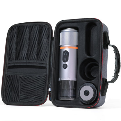 CONQUECO Portable Espresso Machine Travel: 12v Car Coffee Maker with Battery for Camping - Small Electric - 2.5 Mins Heating - Set With Ground Coffee & NS Capsule & Handbag for RV, Hiking, Office