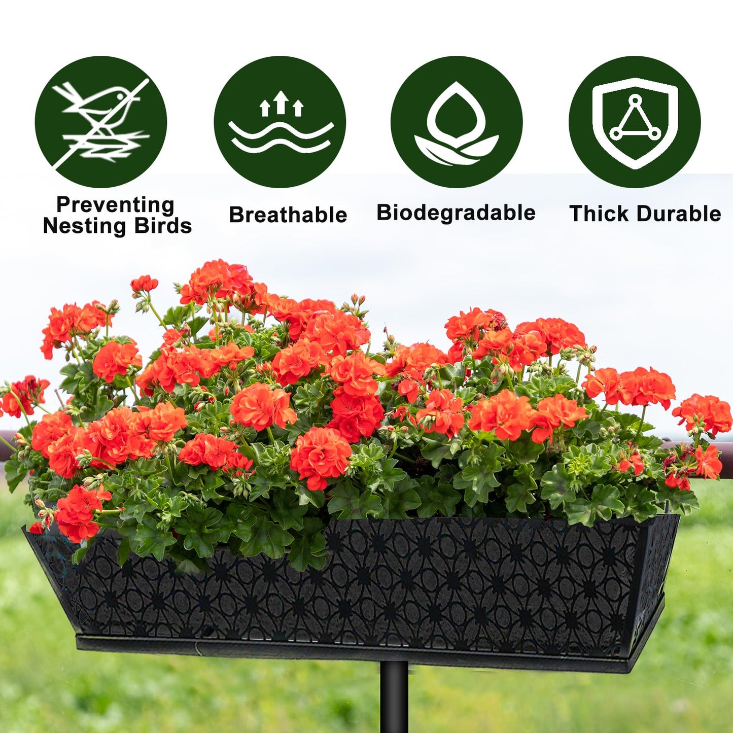4PCS 24Inch Rectangle Window Box Liner Felt Planter Basket Liner Insert Black Plant Container Liners Non Woven Fabric Liner for Garden Fence Wall Railing Hanging Flower Pot - Avoid Bird Nesting