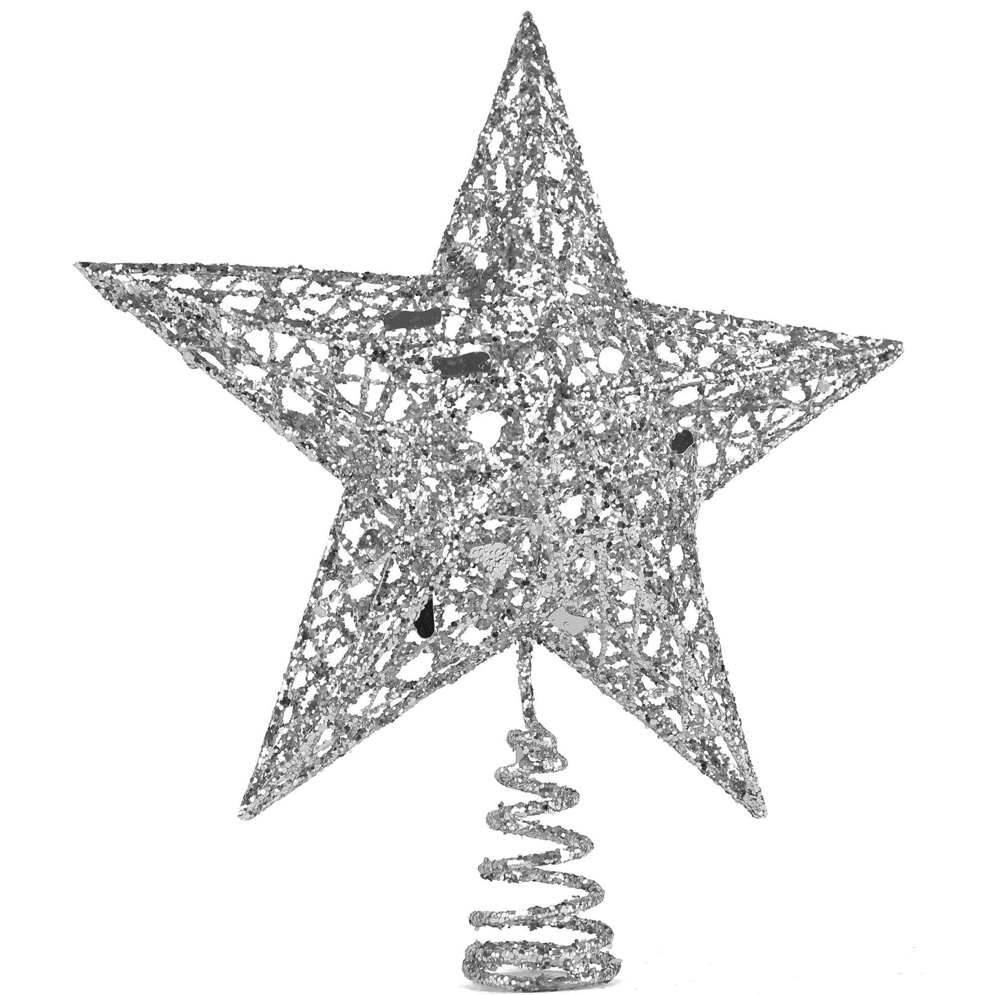 Ornativity Silver Star Tree Topper - Christmas Silver Glitter Sparkle Star Ornament Holiday Decor Top Toppers Xmas Decoration 9"
