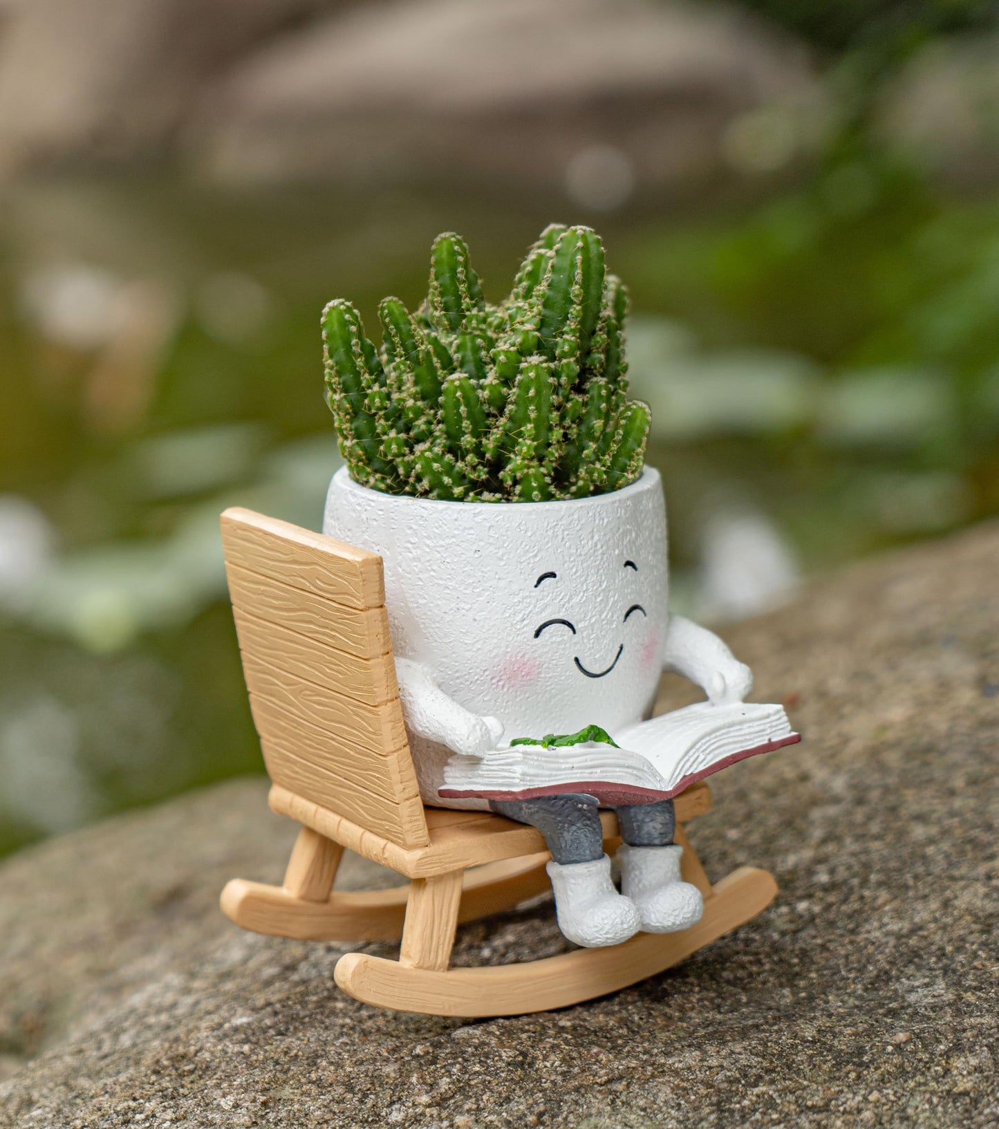 RZOIKZOI Rocking Chair Smiley Face Planter with Drainage Hole, Cute Plant Pots for Indoor Outdoor Plants,Unique Flower Pot for Succulents, Gift for Mother's Day, Birthday, Christmas(White)
