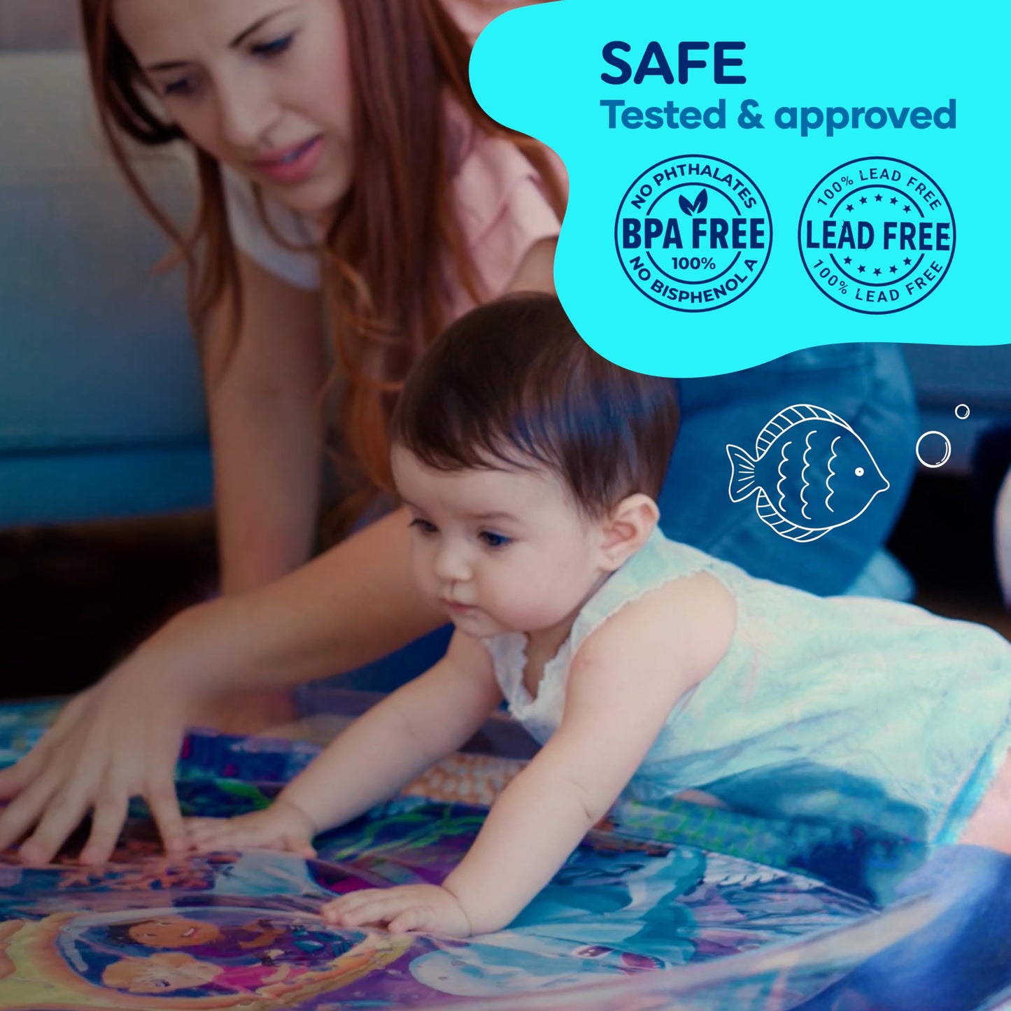 TT TUMMYTIMEZ Premium Tummy Time Water Mat, Extra Large Multi-Stage Activity Center Promoting Baby Motor & Sensory Development, Inflatable Playmat Visual Stimulation Gift Infants Toddlers Boys Girls