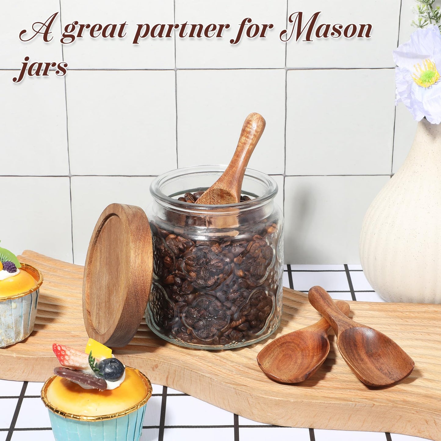 6 Pcs Wooden Scoops for Canisters, Wooden Scoop for Jars, Acacia Wood Bean Salt Spoons, Big-Wooden Scoops Shovel for Big Jars Canisters Ground Coffee Flour
