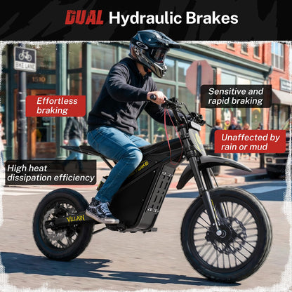 Heybike Villain Dirtbike, 14" Fat Motorcycle for Teens, Fit Age 13+（Set of 2; Dark+Yellow）