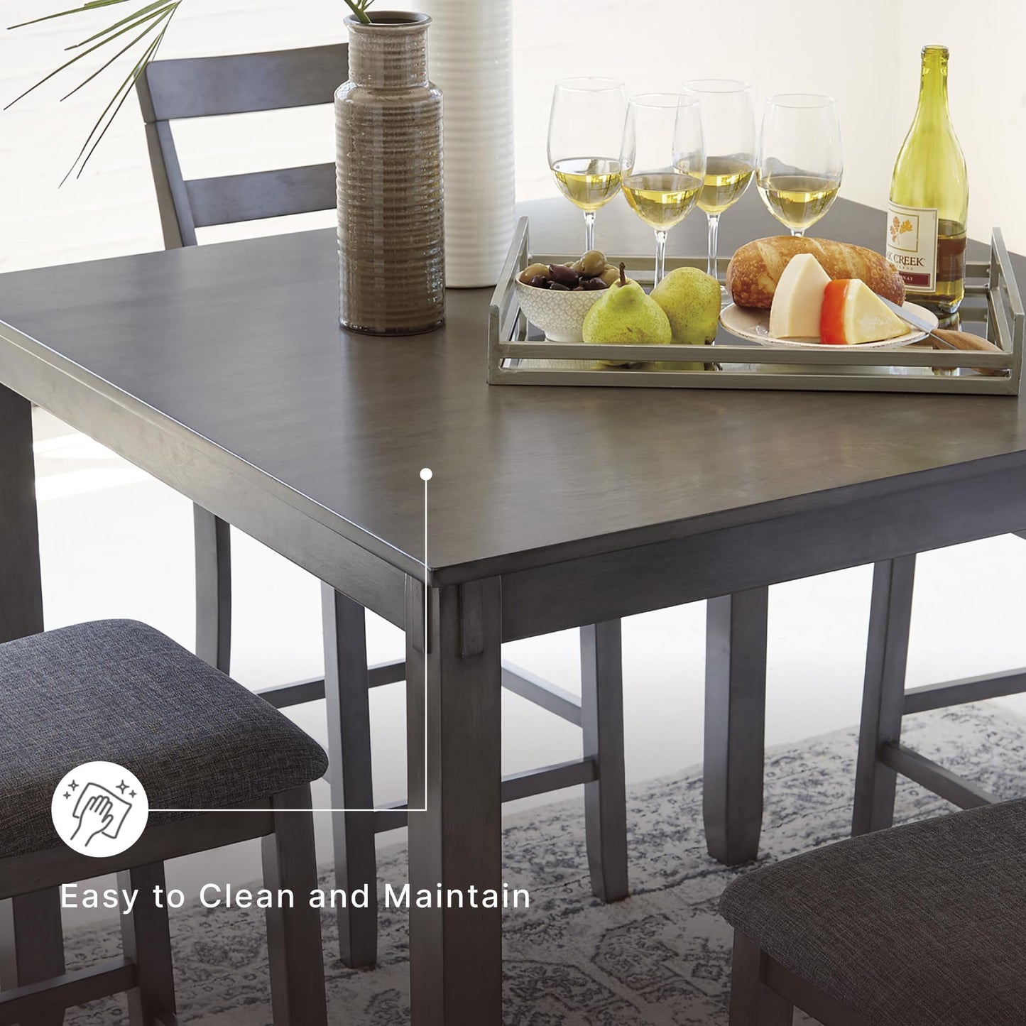 Signature Design by Ashley Bridson 5 Piece Dining Room Set, Includes Table & 4 Ladderback Barstools, Wood, Gray