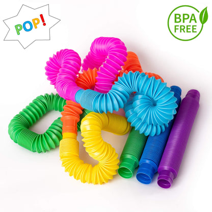 Nutty Toys Pop Tubes - Sensory Toys - Endless Creativity & Fun for Kids and Toddlers |8 Pack Large| - Connect & Pop! Top ADHD Autism Fidget 2025, Best Boy & Girl Easter Basket Stuffers Gift Idea