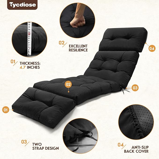 Outdoor Chaise Lounge Chair Cushion Replacement 74.4 x 22 x 4.7 Inches Memory