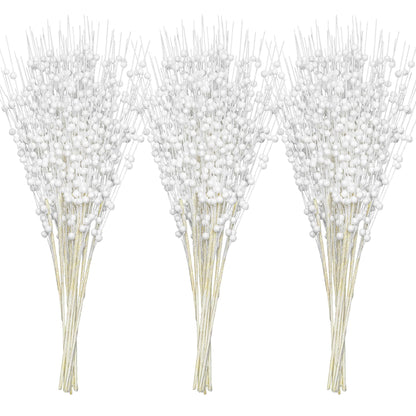 Joiedomi 24 Pcs Christmas Tree Berry Stem (White), Decorative Bead Sticks, Glittery Twigs, Picks, Branches for Christmas Tree, Small Vase, Holiday, Wedding, Party (17 Inches, White)