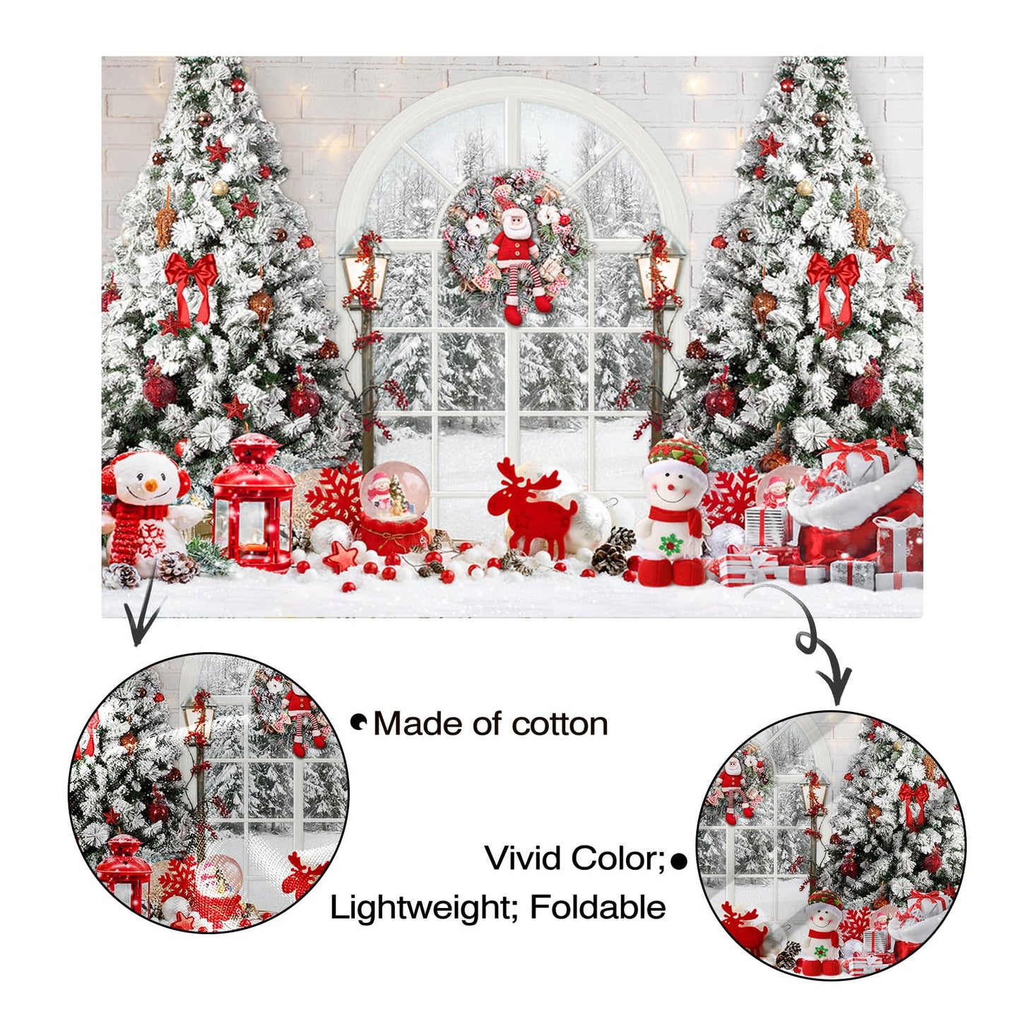Mocsicka Classic Christmas Interior Room Photography Backdrop Red and White Christmas Tree Window Photo Background Winter Family Kids Holiday Party Banner Decorations Photo Booth Props
