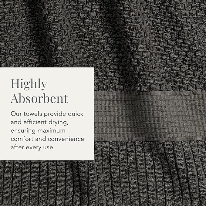 NY Loft 100% Cotton 4 Pack Bath Towels, Dark Grey, OEKO-TEX Certified, Machine