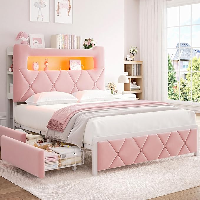 Queen Upholstered LED Bed Frame