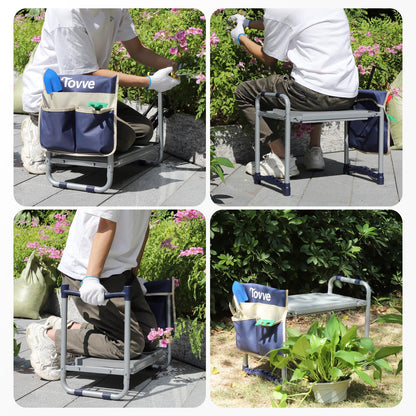 Tovve Upgraded Garden Kneeler and Seat with Thicken & Widen Soft Kneeling Pad, Heavy-Duty Foldable Garden Stool with Large Garden Tool Bag, Portable Garden Bench Gardening Gifts for Women, Seniors