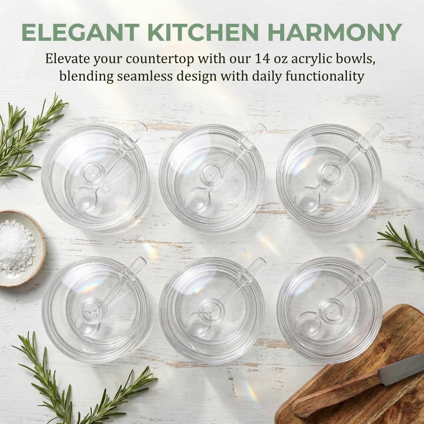 ZEAYEA Set of 6 Clear Acrylic Sugar Bowl, 14 oz Seasoning Box Condiment Pots with Spoon and Lid, Sugar Spice Salt Canister for Home Kitchen, Coffee Bar, Restaurant