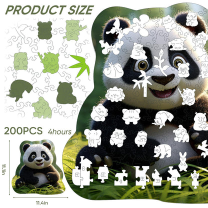 Wooden Jigsaw Puzzle, 200 Pcs Unique 3D Shape Jigsaw Puzzles, Wood Puzzle Gift Box Packing, Medium Size Letter, Creative Gift for Adults, Fun Challenging (200PCS, Panda)