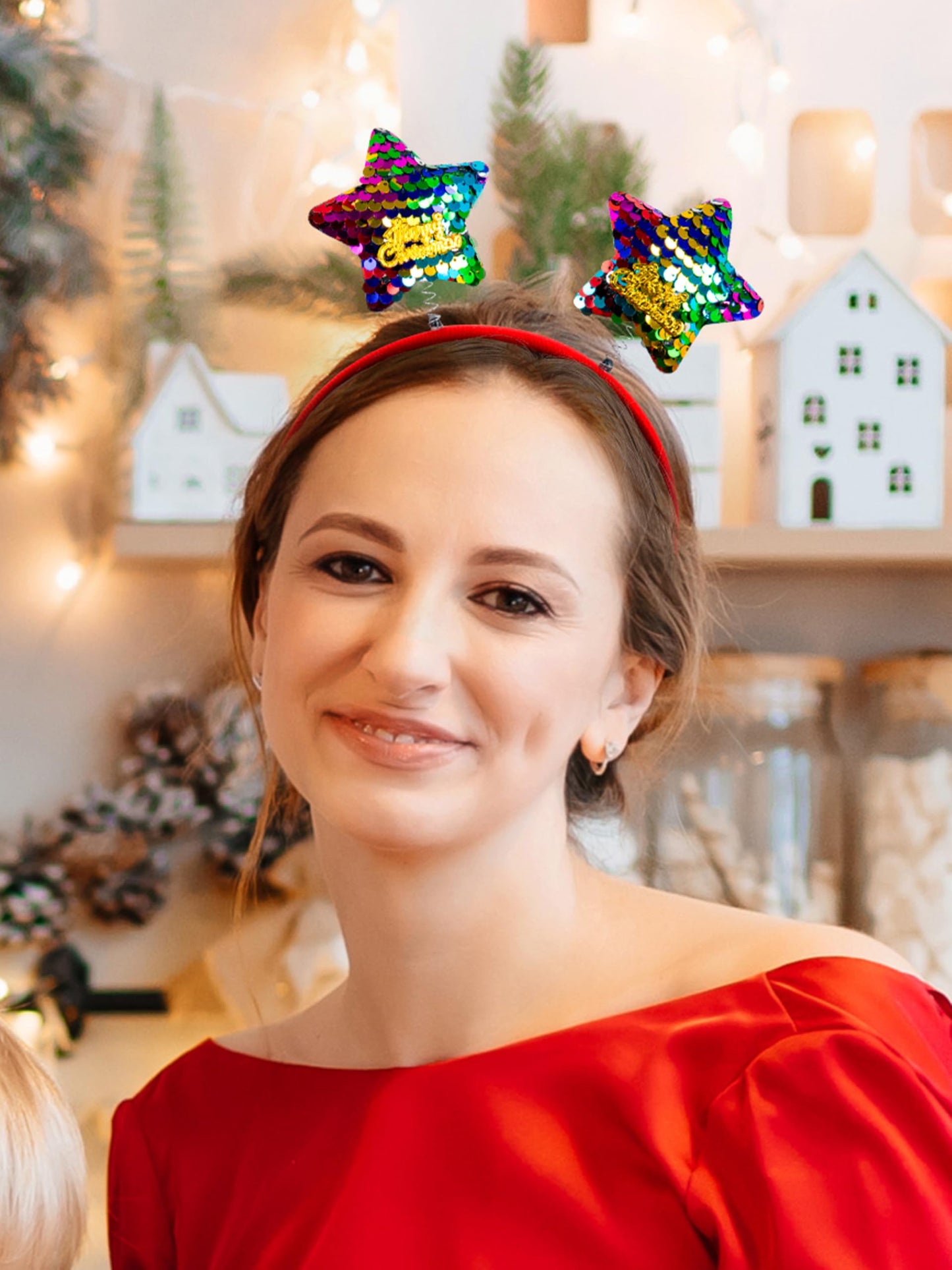 HOVACY 12 Pieces Christmas Headbands, Cute Xmas Head Toppers, Various Design Santa Hat Christmas Tree Snowman Reindeer Antler Headwears for Christmas Party Favors, Christmas Decorations
