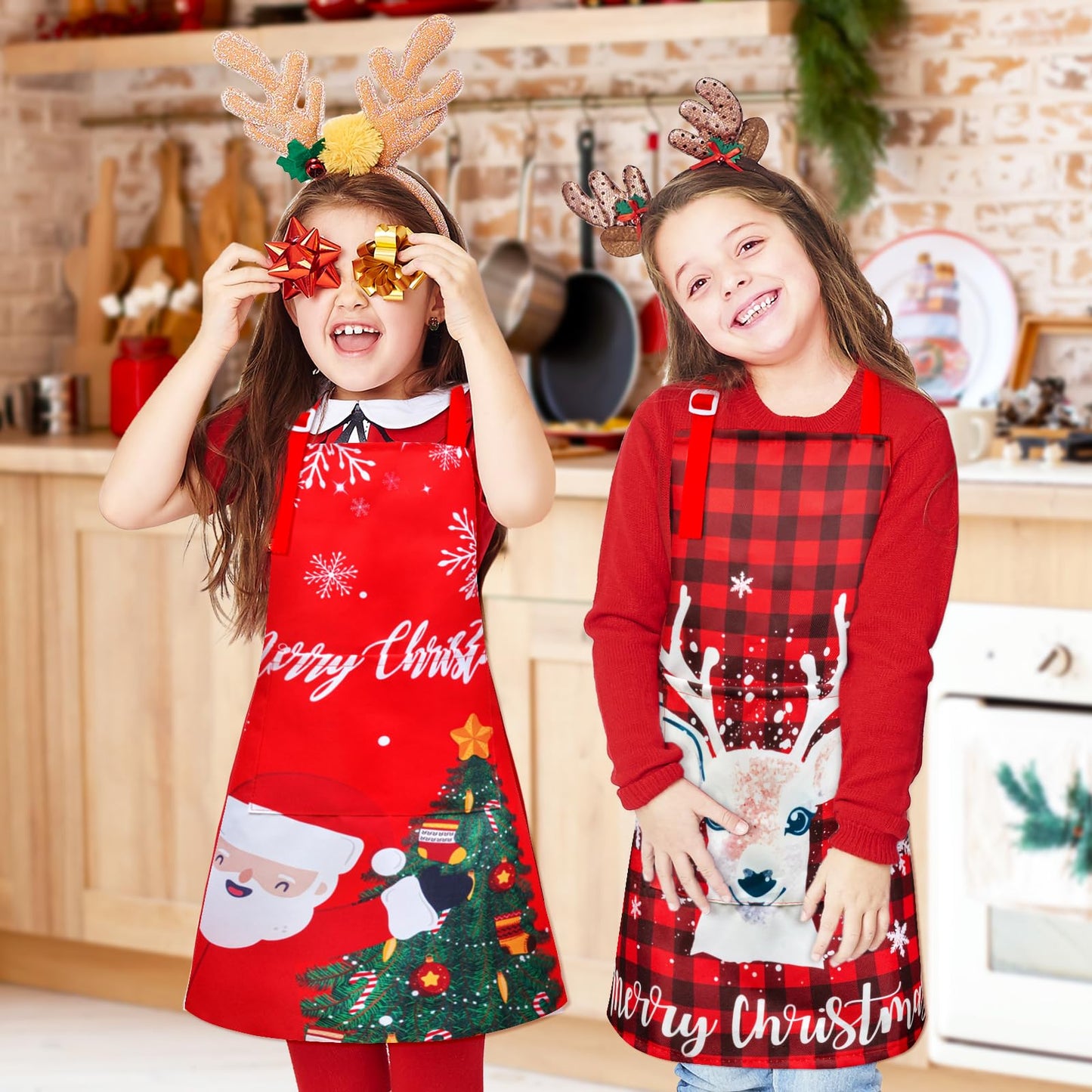 Sylfairy Aprons for Kids Girls Rainbow Unicorn Apron Children Kitchen Chef Aprons Smock 3-12 Years (Reds, Medium,6-12Years)