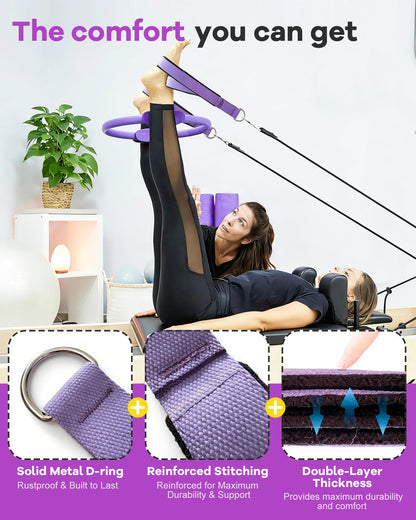 Wonderful Day 2PCS Pilates Straps for Reformer, Comfortable Enhanced Thickness, Fitness D-Ring Double Loop Exercise Straps for Home Gym Workout (Purple)