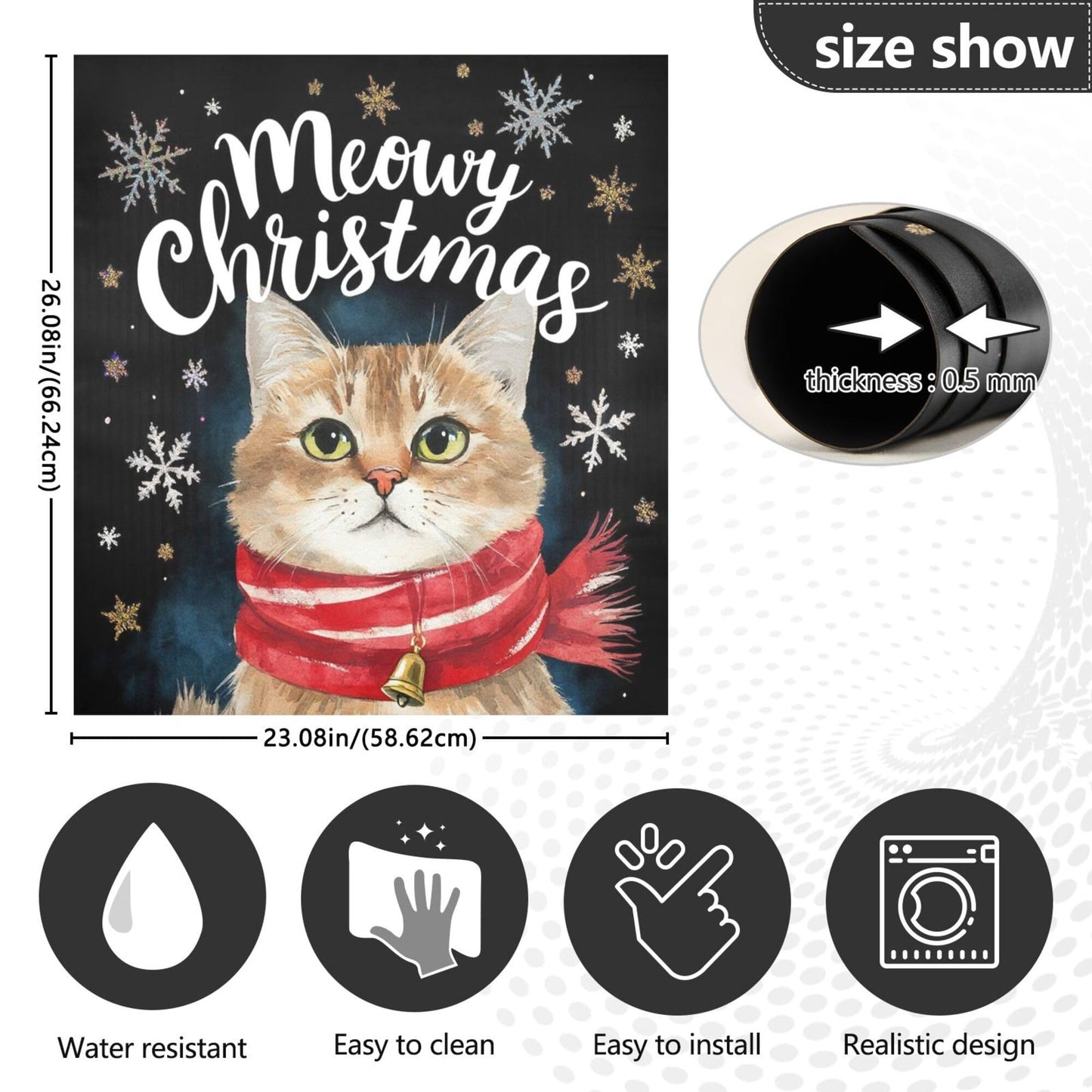 Christmas Cat Dishwasher Stickers Magnetic Cover Winter Snowflake Black Kitchen Fridge Magnet Covers Decals Home Decorations Vinyl Sticker Reusable 23W x 26H inches