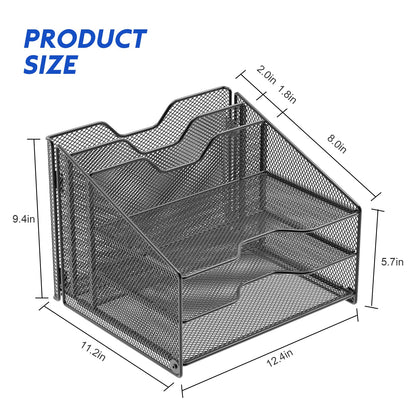 Samstar Desk File Organizer, Mesh Letter File Folder Holder with 3 Paper Trays and 2 Vertical Upright Section, for Office Supplies,Desk Accessories & Workspace,Black.