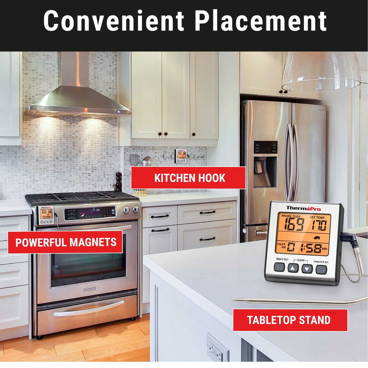 ThermoPro TP16S Digital Meat Thermometer for Cooking and Grilling, BBQ Food Thermometer with Backlight and Kitchen Timer, Grill Temperature Probe Thermometer for Smoker, Barbecue, Oven, Baking,Oil