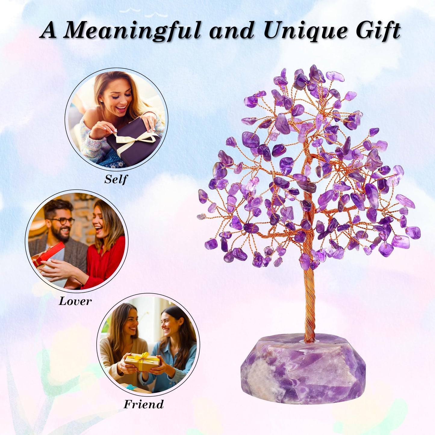 SITUMEIZI 7.09IN Amethyst Crystal Tree Amethyst Crystals and Healing Stones Natural Purple Gifts for Women Room Office Desk Purple Decor Reiki Spiritual Meditation Energy Tree of Life