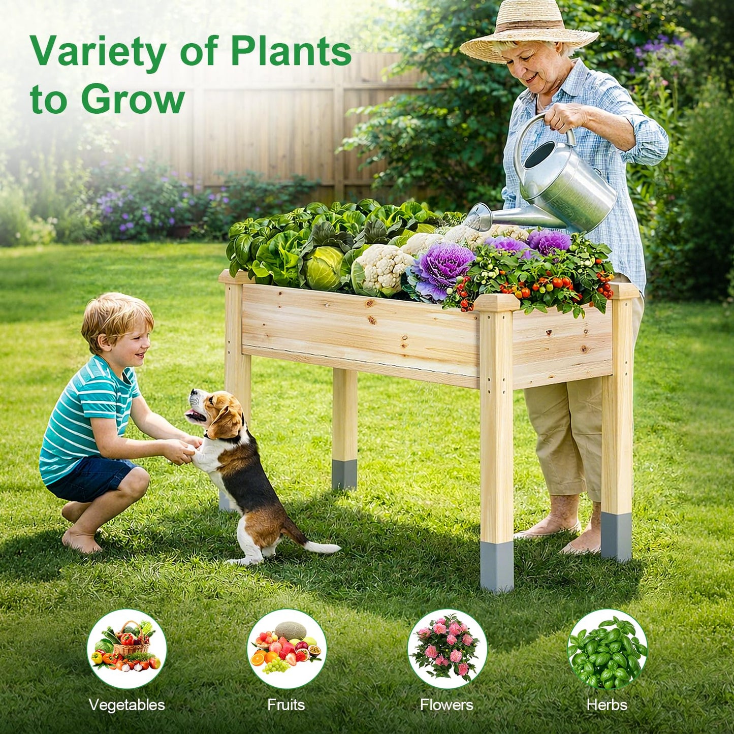 MIXC 331 lb Capacity Wooden Raised Garden Bed with Legs, 48x24x31 in. Elevated Reinforced Large Planter Box for Vegetable Flower Herb Outdoors - Beam and Column Structure - Unmatched Strength Outlast