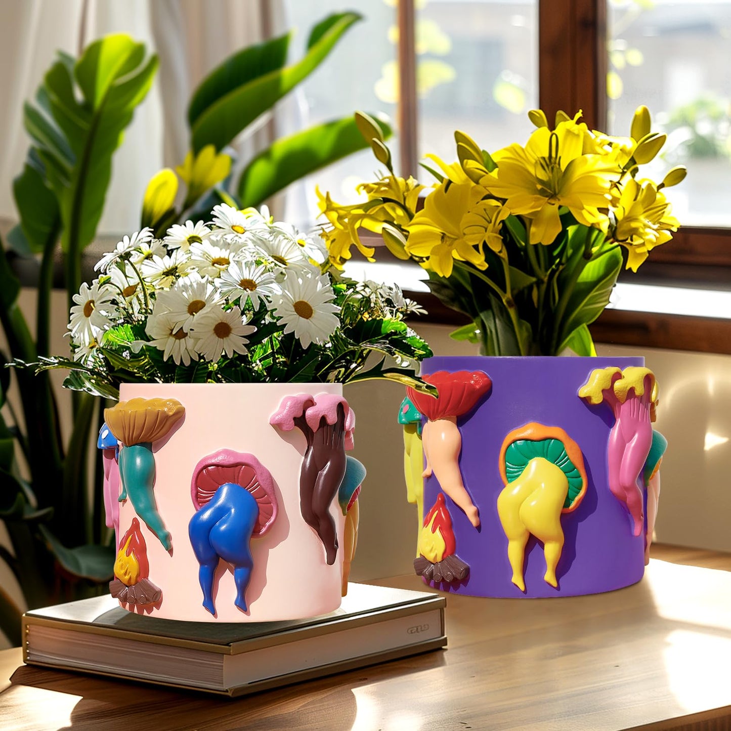 GUGUGO Mushroom Female Body Planters, Unique Dancing Lady Flowers Planter, Cute Quirky Butt Plant Pots for Indoor Plants, Funny Succulent Flower Pot for Home Decor, Eclectic Aesthetic Gift, Purple