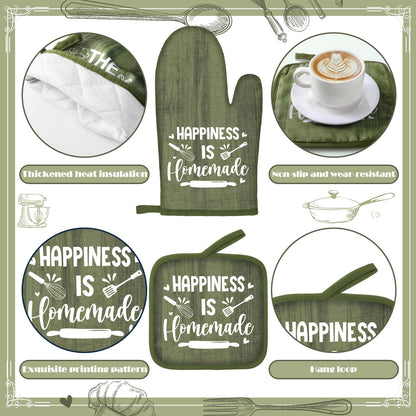 Fourluoo 10 Pcs Farmhouse Kitchen Decor and Accessories Set 4 Kitchen Towels 2 Pot Holders 2 Oven Mitts 2 Rugs for Cooking Baking Mom Housewarming Gifts(Sage Green,Classic Style)