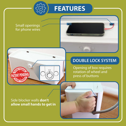 Power Strip Cover Box - Effectively Baby Proofs Power Strip with Patented Dual Lock. Convenient Side Openings for Cords & Cables. Protects Small Hands & Fingers