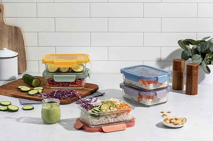 Ello Color Lock 3.4 Cup 10PC, 5 Pack Glass Meal Prep Sets Leak-Proof Glass Food